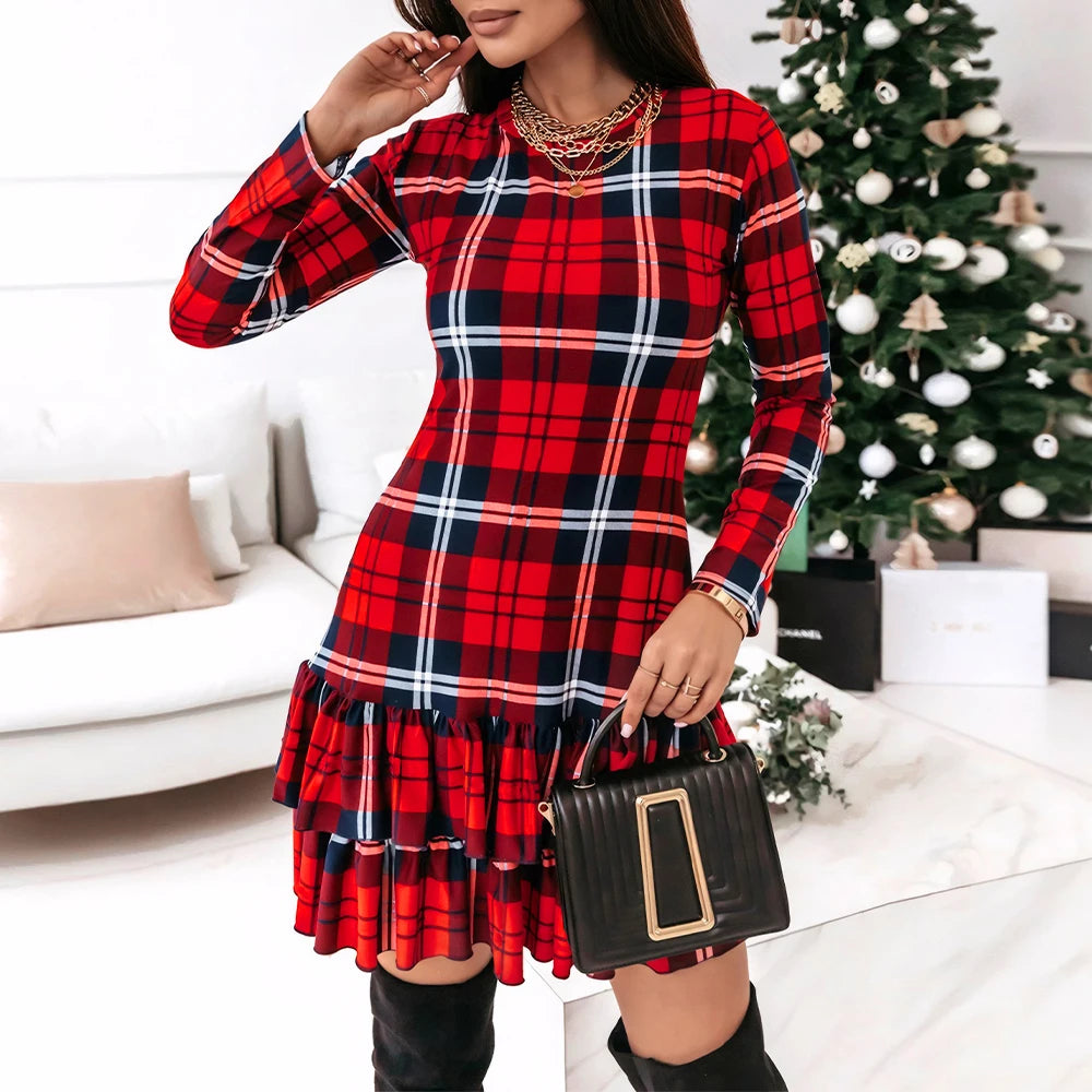 Elegant Christmas Dress for Women Clothing 2024 Winter Long Sleeve Pullover Casual Female Sexy Red Xmas Costumes Bodycon Skirt