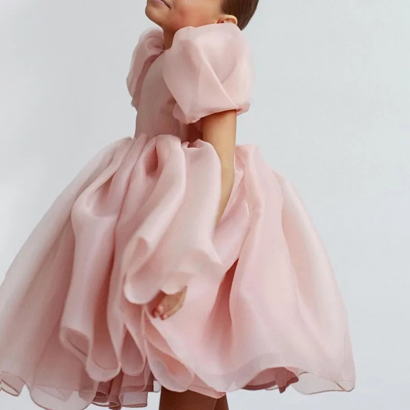 Princess Dress for Girls Puff Sleeve Gala Party Gown Elegant Kids Birthday Outfits Flower Children Wedding Formal V-Back Dresses