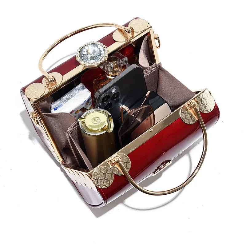 Women Patent Leather Fashion Handbags Elegant Exquisite Portable Shoulder Bag Top-handle Diamond Ladies Bag Wedding Party Bags