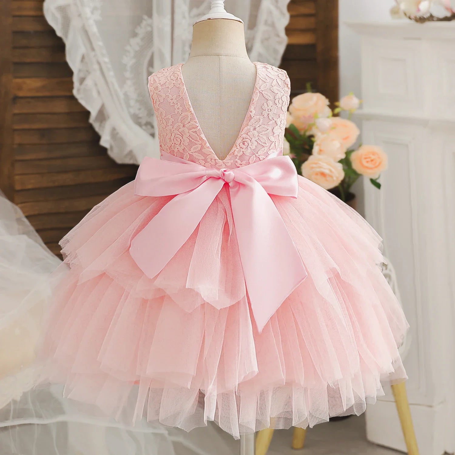 2025 New Baby Girl Dress for 2-6Y Kids Birthday Party Princess Dress White Wedding Ball Gowns Flower Tutu Elegant Girls Clothing