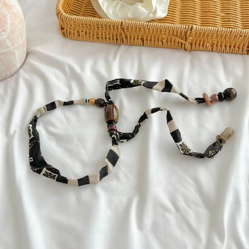Strip Cloth Chain Necklace Clavicle Chain Multicolor Wood Bead Necklace Ethnic Style Jewelry Accessories Bohemian Choker Gift