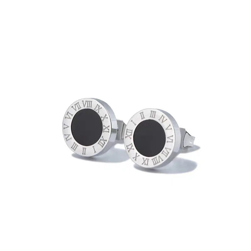 2023 Fashion Classic Roman Crystal Disc Pendant Stainless Steel Rose Gold Colour Earrings Women's Colorless Jewelry Accessories