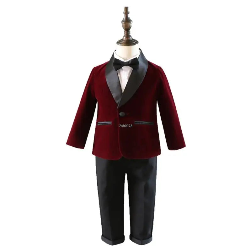 Kids 1 Year Birthday Dress Baby Boys Purple Velvet Blazer Jacket Pants Photograph Suit Children Wedding Performance Evening Wear