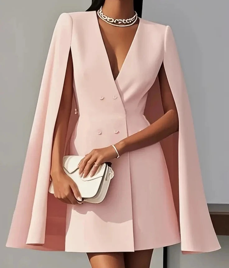 Commuting Dresses for Elegant Autumn Wear Temperament Women's Clothing Fashion Double Breasted Shawl Cape Solid Blazer Dress