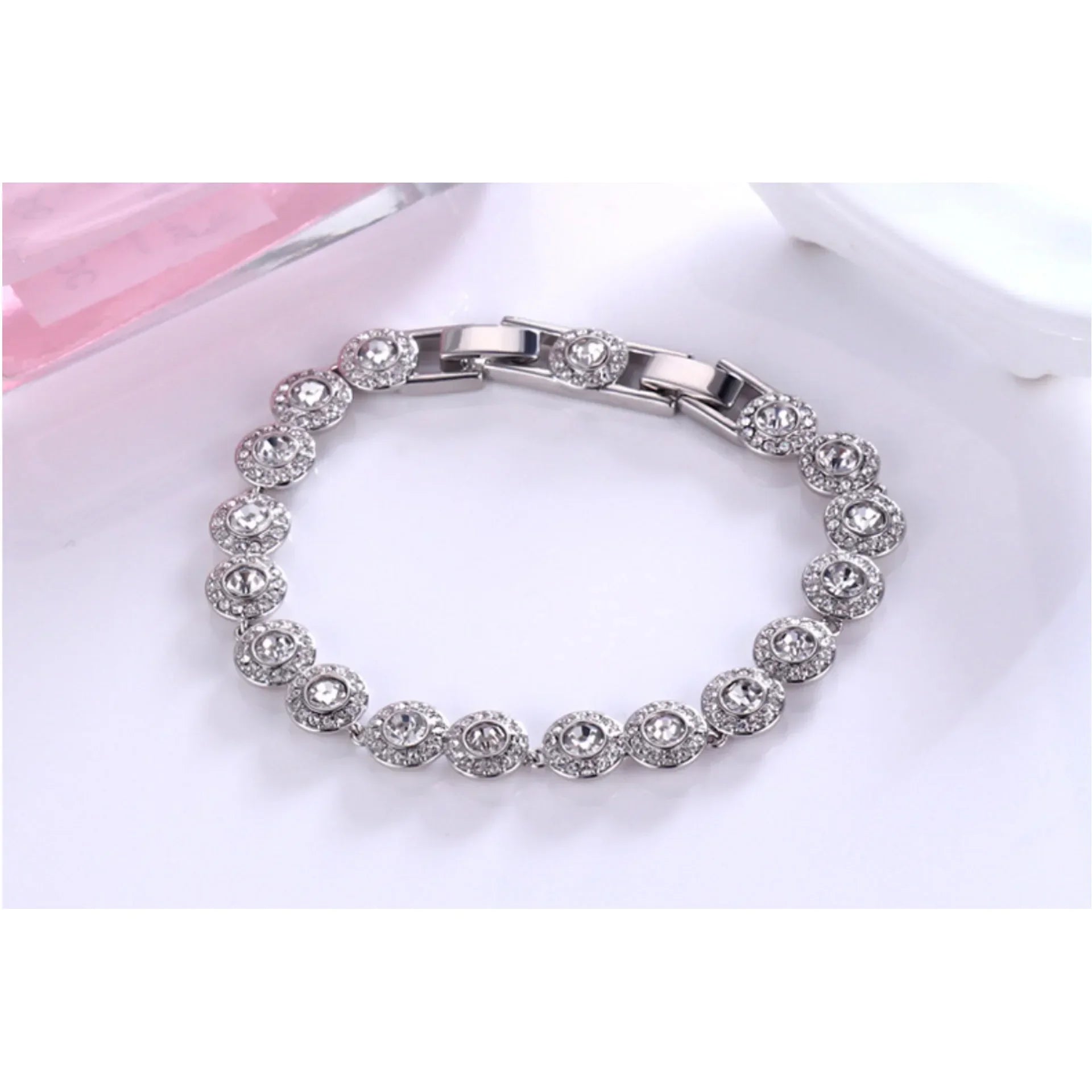 2025 New Original Round Water Drop Crystal High Jewelry Set Fashion Dazzling Women's Bracelet Earring Necklace Ring Wedding Gift