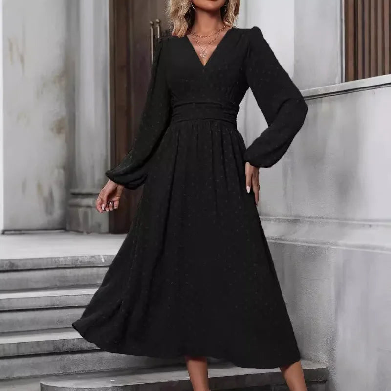 Dresses 2025 Woman Fall and Winter New Arrival: Off-Shoulder Lantern Sleeve Pleated Long Dress Tops Skirts Y2k Clothes