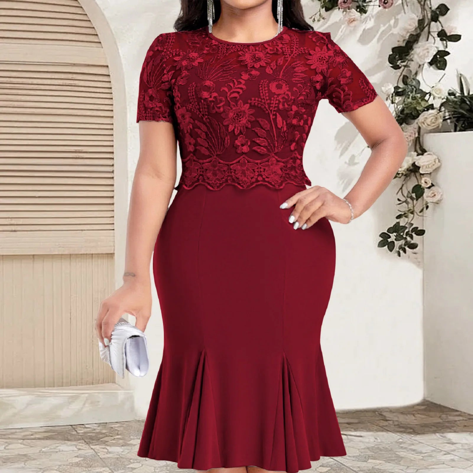 Women's Plus Size Dresses Round Neck Short Sleeves Bodycon Dress Vintage Cocktail Party Dress new
