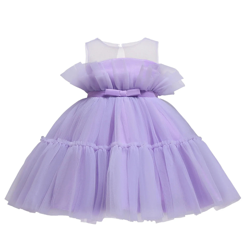 Toddler Girls Birthday Tulle Dress Flower Princess Backless Bow Puffy Wedding Gown Kids Party Wear Baby Girl Christmas Costumes
