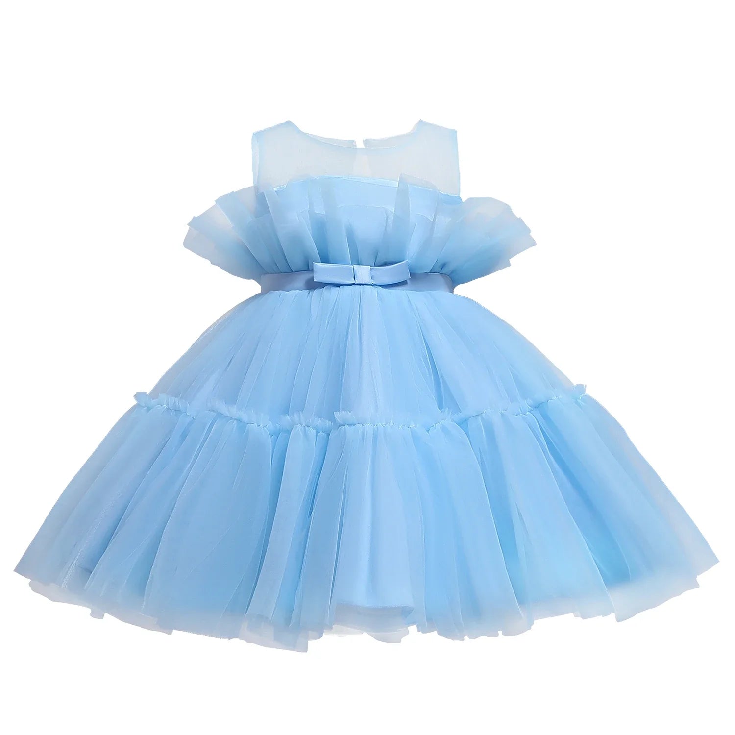 Toddler Girls Birthday Tulle Dress Flower Princess Backless Bow Puffy Wedding Gown Kids Party Wear Baby Girl Christmas Costumes