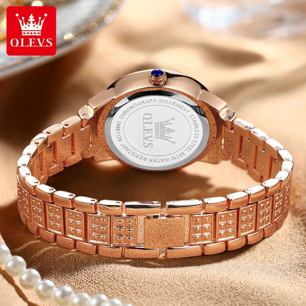 OLEVS Women's Watches Fashion Original Quartz Wrist Watch for Ladies Roman Dial Dazzling Diamond Waterproof Luminous Luxury New
