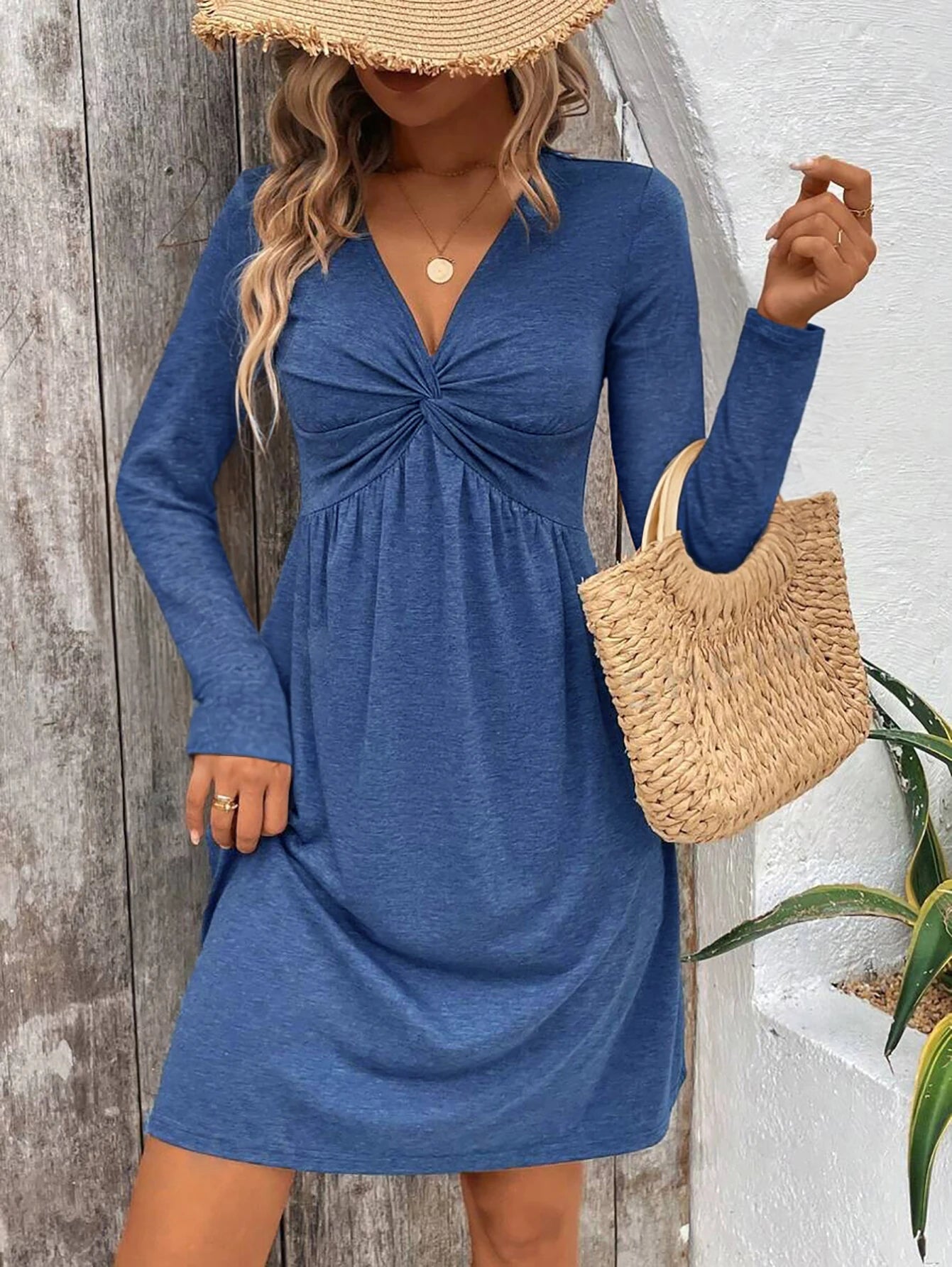 Dresses for Women Women's Dress Twist Front Puff Sleeve Bodycon Dress