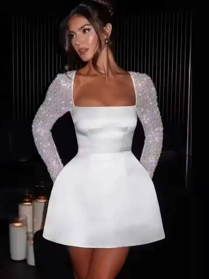 Avrilyaan Button Backless Bodycon Short Sexy A-line Dress Women Nightclub Party Dress Long Sleeve Mini Autumn Dress Vestidos