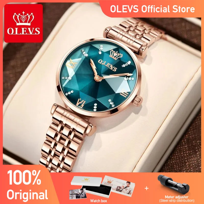 OLEVS New Women Luxury Jewel Quartz Watches Waterproof Stainless Steel Strap Watch For Women Fashion Date Clock Diamond Mirror