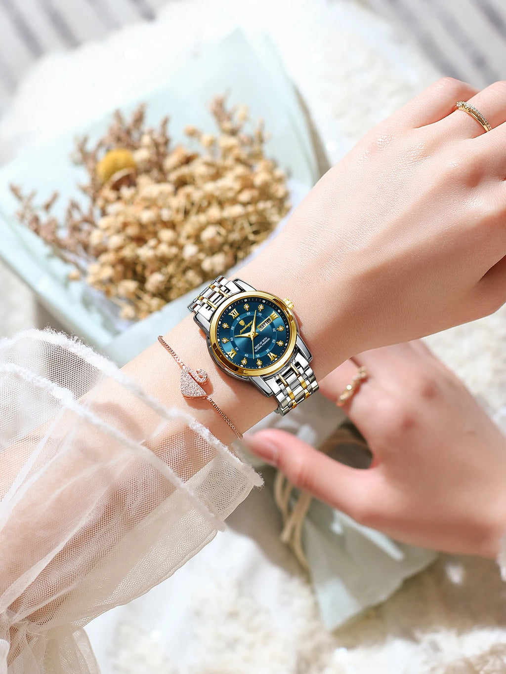 POEDAGAR Luxury Women Wristwatch Waterproof Luminous Date Week Women's Watches Stainless Steel Elegant Dress Quartz Ladies Watch