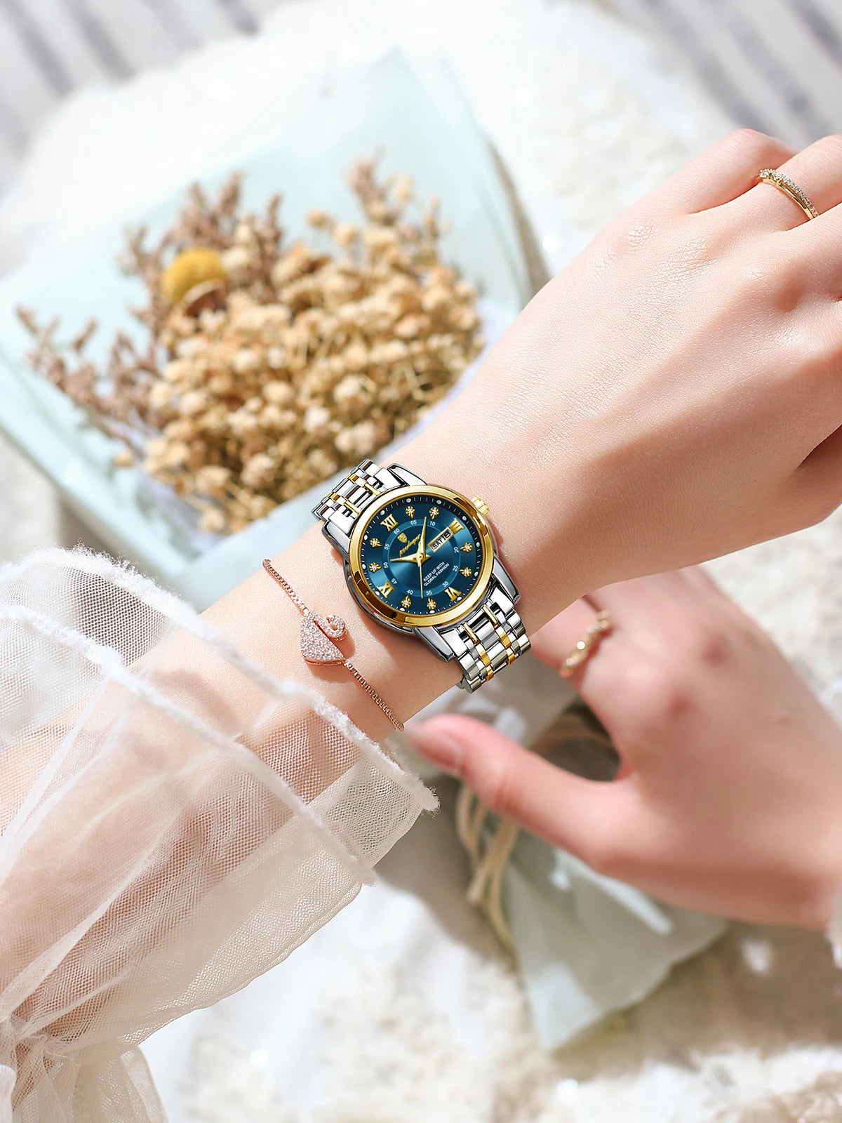 POEDAGAR Luxury Women Wristwatch Waterproof Luminous Date Week Women's Watches Stainless Steel Elegant Dress Quartz Ladies Watch