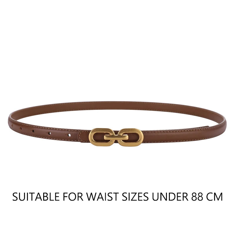 Elegant Women Skinny Belt genuine Leather Belts for Jeans Ladies Gold Buckle Thin Waist Belt for Dresses