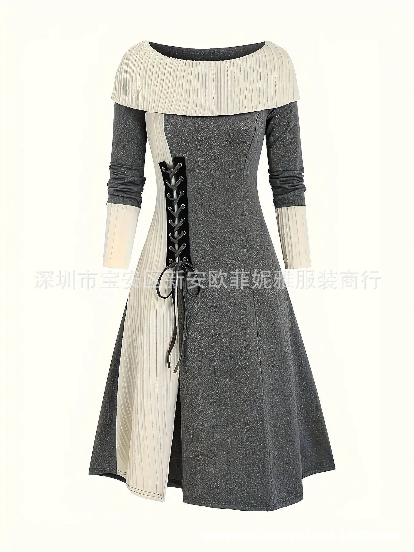 Fall Winter Women Dresses Elegant Temperament Colorblocked Dress Warm Long Sleeved Long Commuter Skirt for Female Dress 2025