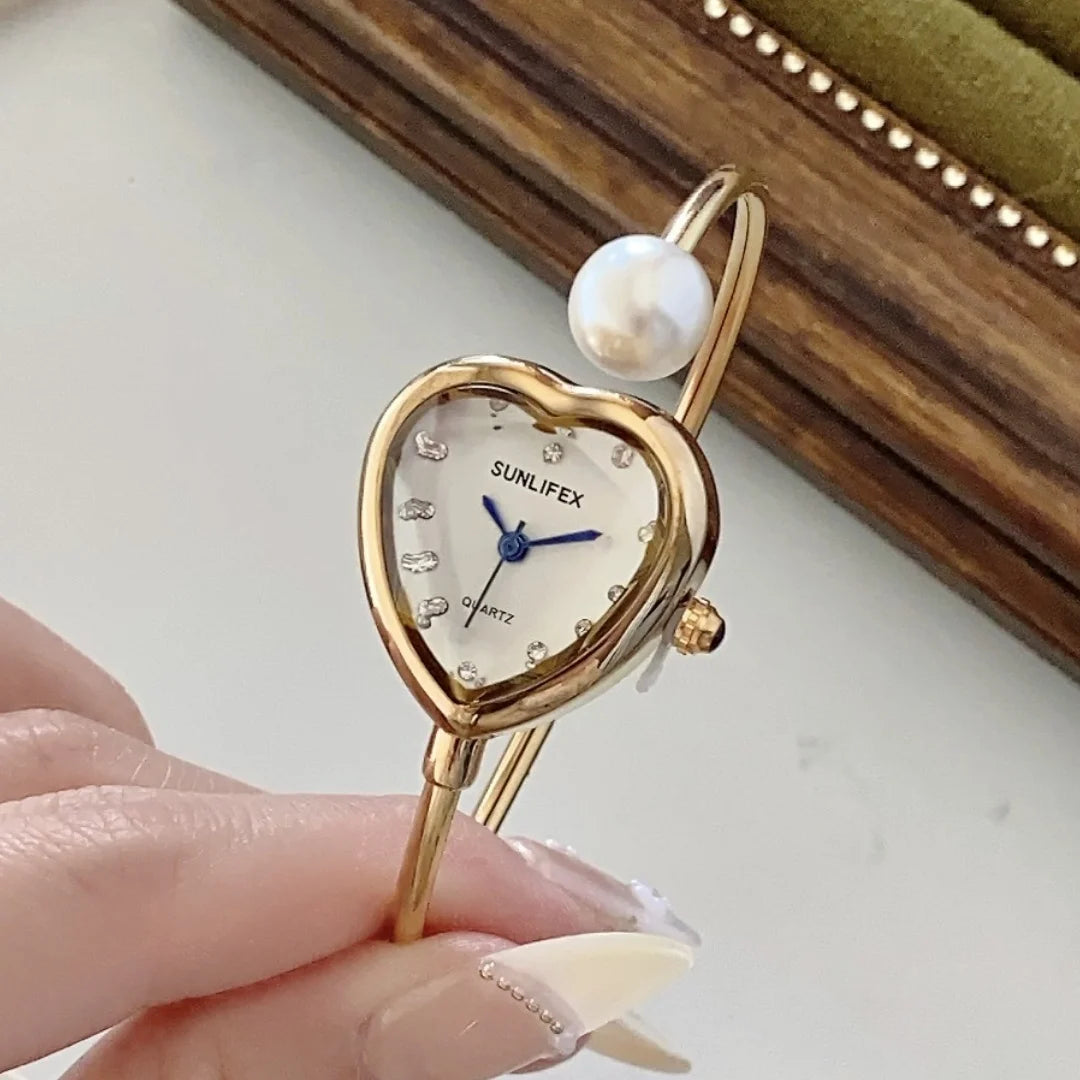 Sunlifex Women Pearl Bracelet Watches Heart DialLadies Quartz Wristwatch Fashion Femal Dropshipping Clock reloj para mujer