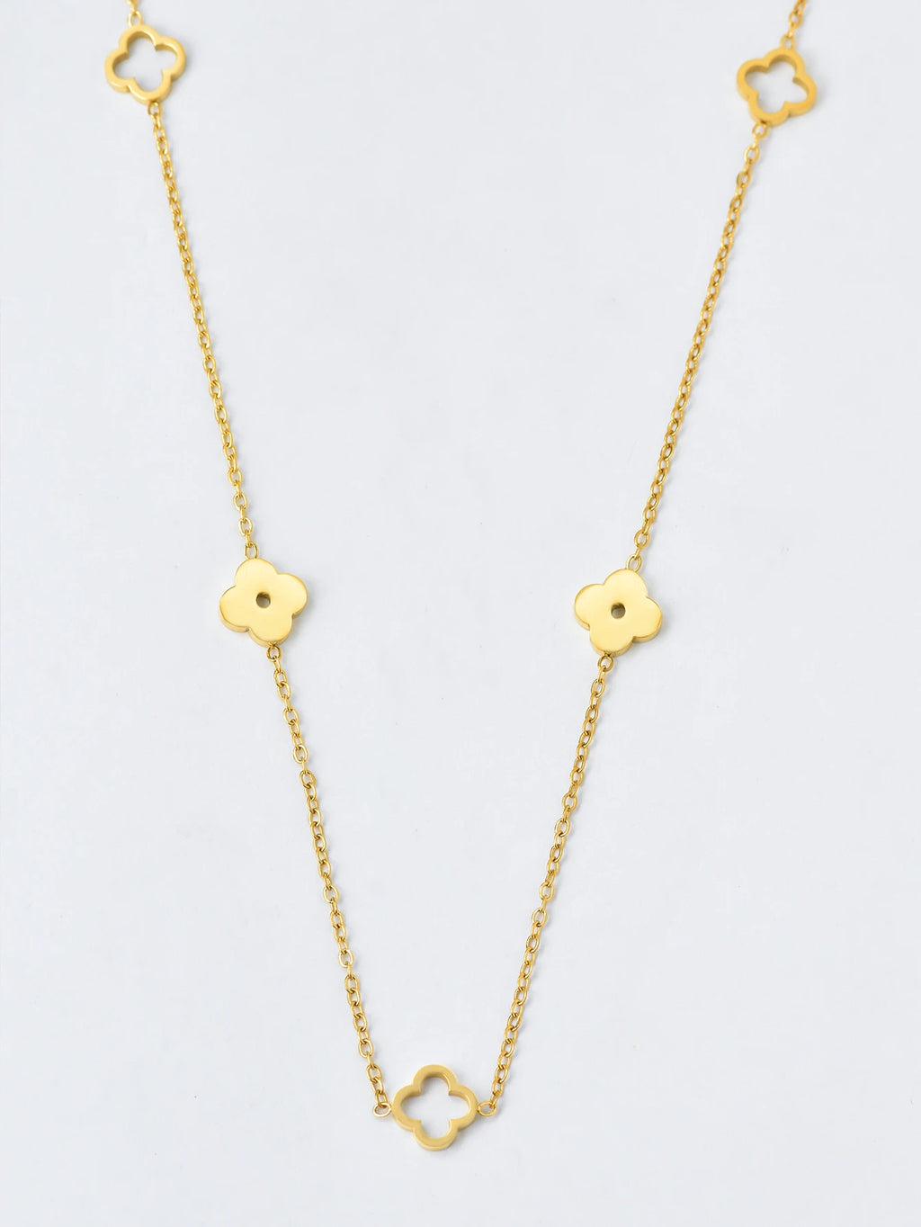 Japan and South Korea style simple stainless steel four-leaf clover plum blossom interlocking pendant necklace for daily wear