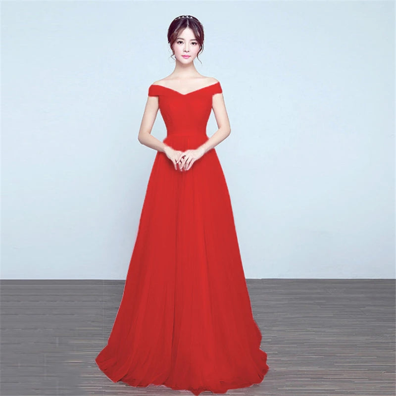 Elegant Evening Dresses Off Shoulder Tulle Maxi Dress Prom Gown Party Dresses Formal Dress Vestidos de noche