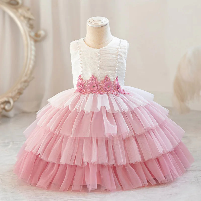 Children's Wedding Dress Puffy Tulle Princess Dress Baby Girl's First Birthday Banquet Dress
