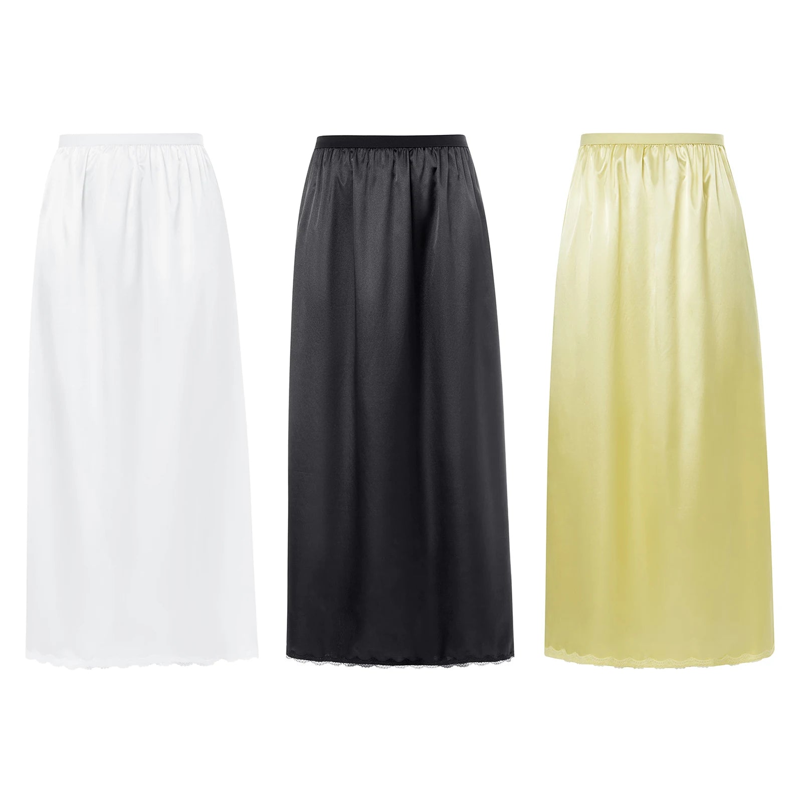 2024 New Women´s Half Slip Underskirt, Solid Color Elastic Waist Inner Lining for Midi Skirt, Long Underskirt for Ladies