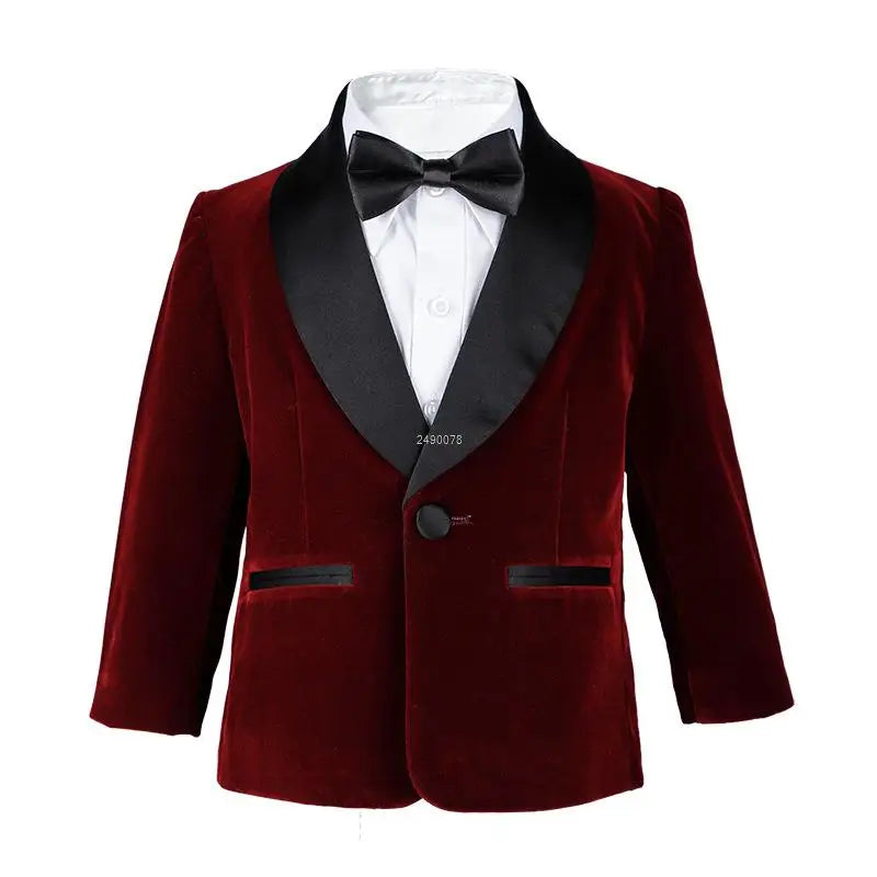 Kids 1 Year Birthday Dress Baby Boys Purple Velvet Blazer Jacket Pants Photograph Suit Children Wedding Performance Evening Wear