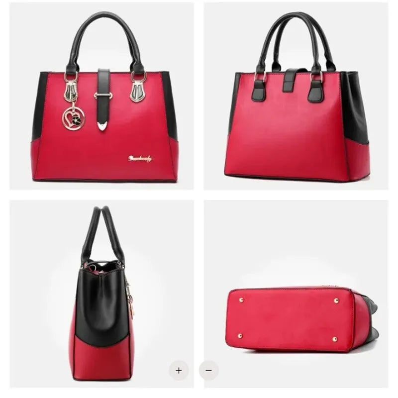 Faux Leather Shoulder Bag, Women's Fashion Letter Detail Handbag Double Handle Purse
