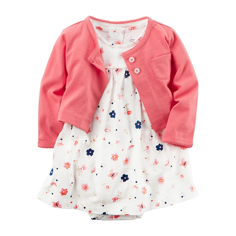 2pcs Spring Summer Infant Baby Girls Clothes Sets Toddler Dresses Long Sleeves Cardigan+Bodysuit Dress Newborn Girl Outfit