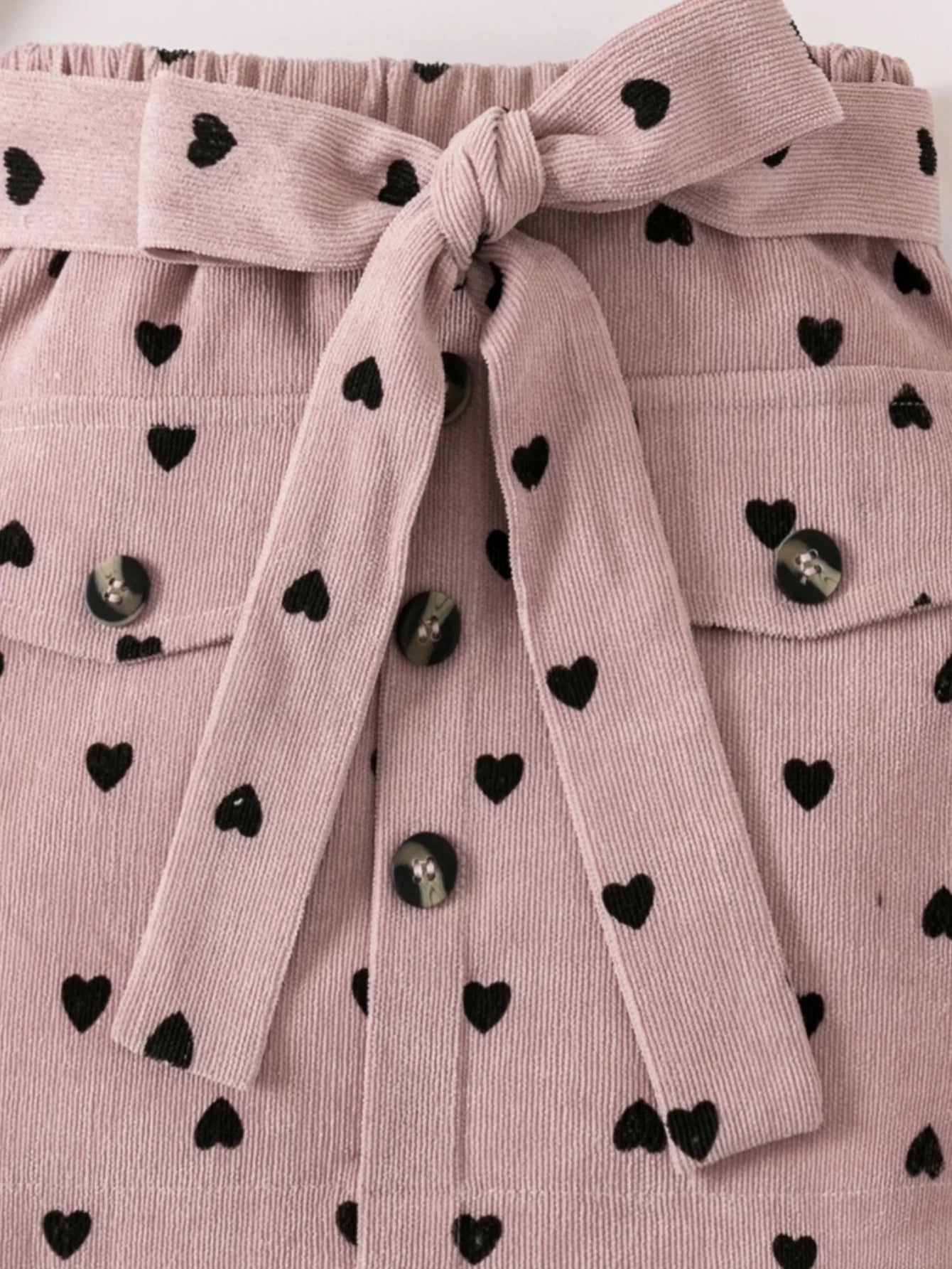 Girls pink heart-shaped skirt - cute bow belt, casual and fashionable style