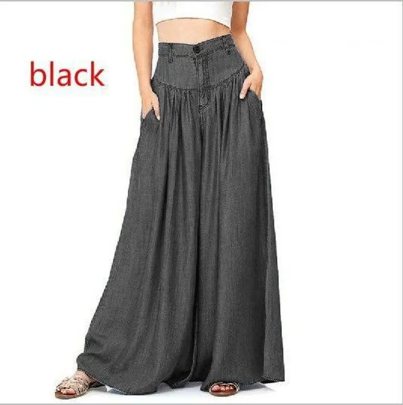 Women's Casual Cotton Linen Jeans Fashion Solid Colour Wide-leg Pants Ladies Loose Plus Size High Waist Long Trousers