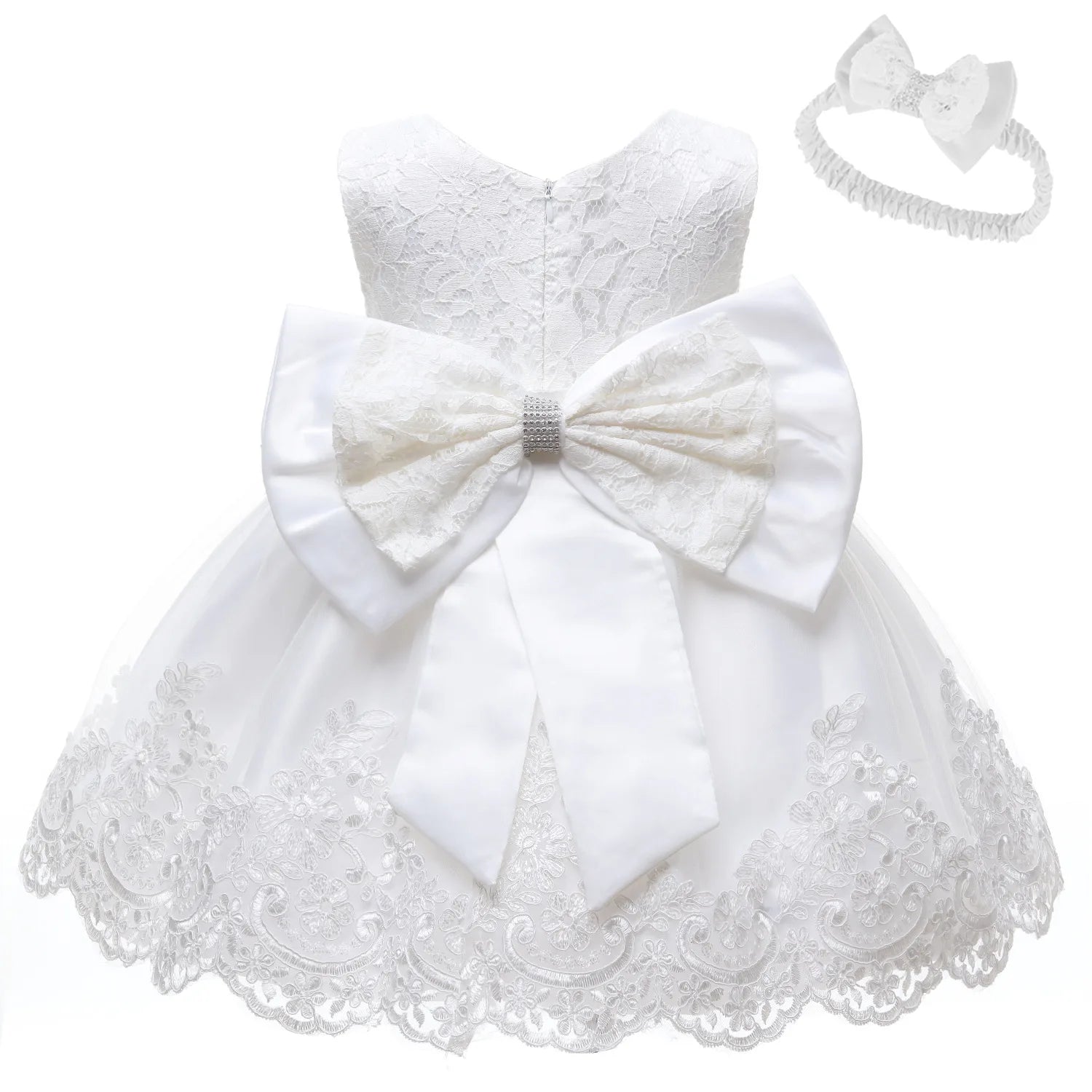 Baby Girls Dresses for 1st Birthday Party Backless Embroidery Elegant Big Bow Wedding Tutu Gown Girls Pink Formal Gala Costume