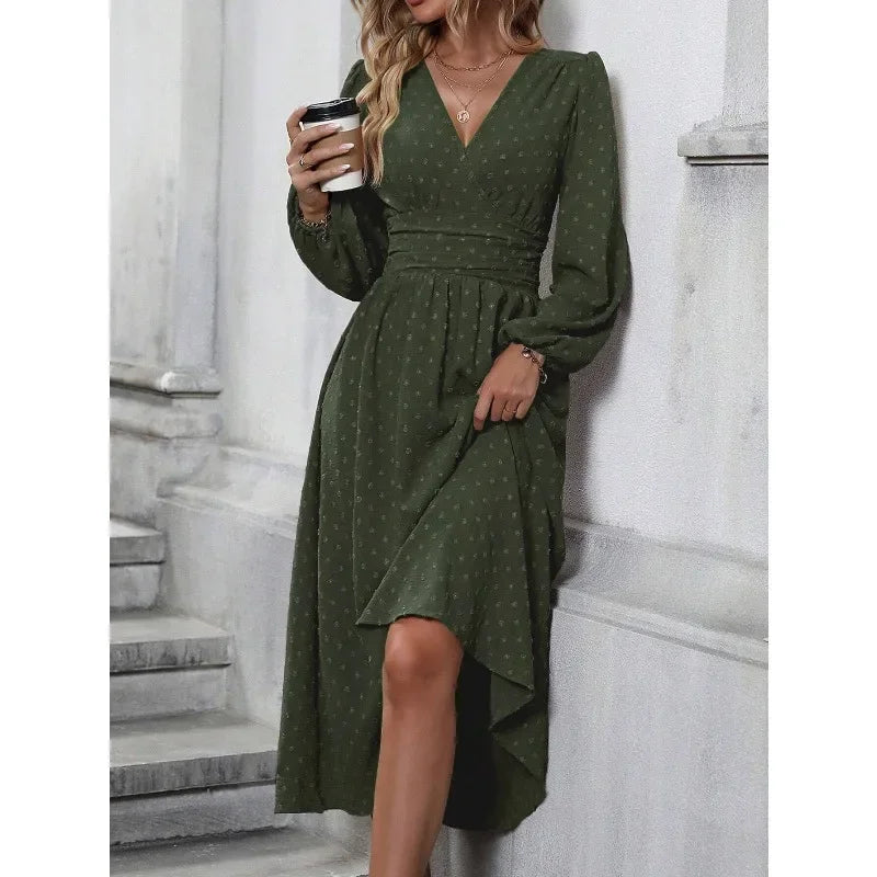 Dresses 2025 Woman Fall and Winter New Arrival: Off-Shoulder Lantern Sleeve Pleated Long Dress Tops Skirts Y2k Clothes
