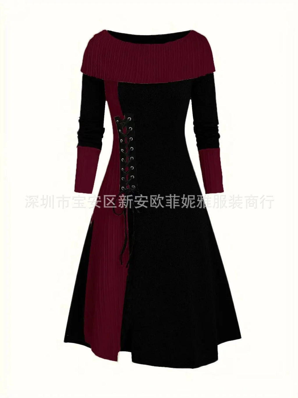 Fall Winter Women Dresses Elegant Temperament Colorblocked Dress Warm Long Sleeved Long Commuter Skirt for Female Dress 2025