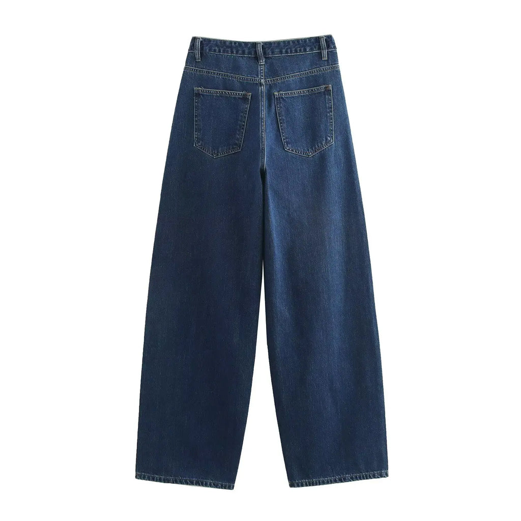 Woman Jeans Pants 2025 Spring High Waist Wide Leg Straight Fit Blue Casual Vintage Versatile Daily Streetwear Denim Jeans