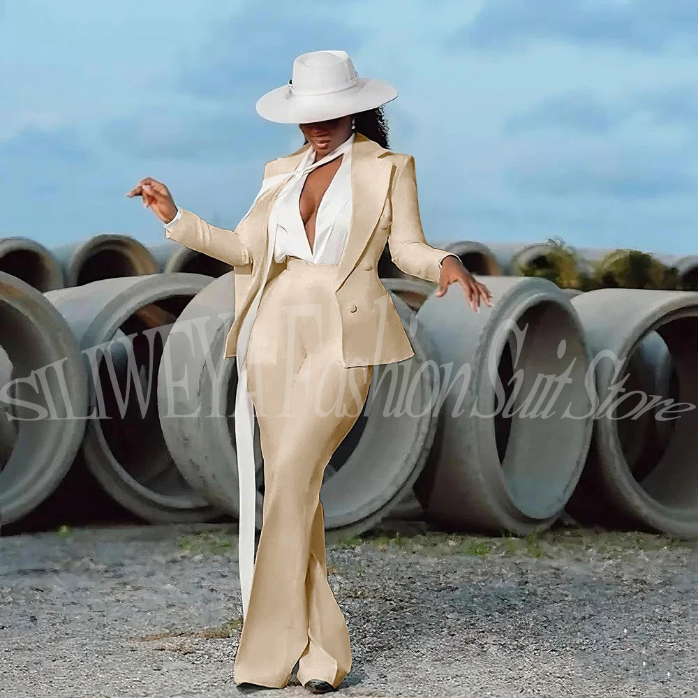 Fashion Pure White Female Suit 2 Pieces Jacket Pants Women Ladies Evening Party Tuxedos Formal Work Wear For Wedding