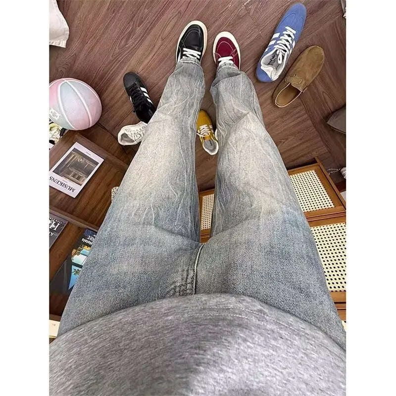 Simple and versatile jeans, trendy and artistic style, new Harajuku style, fashionable and lazy