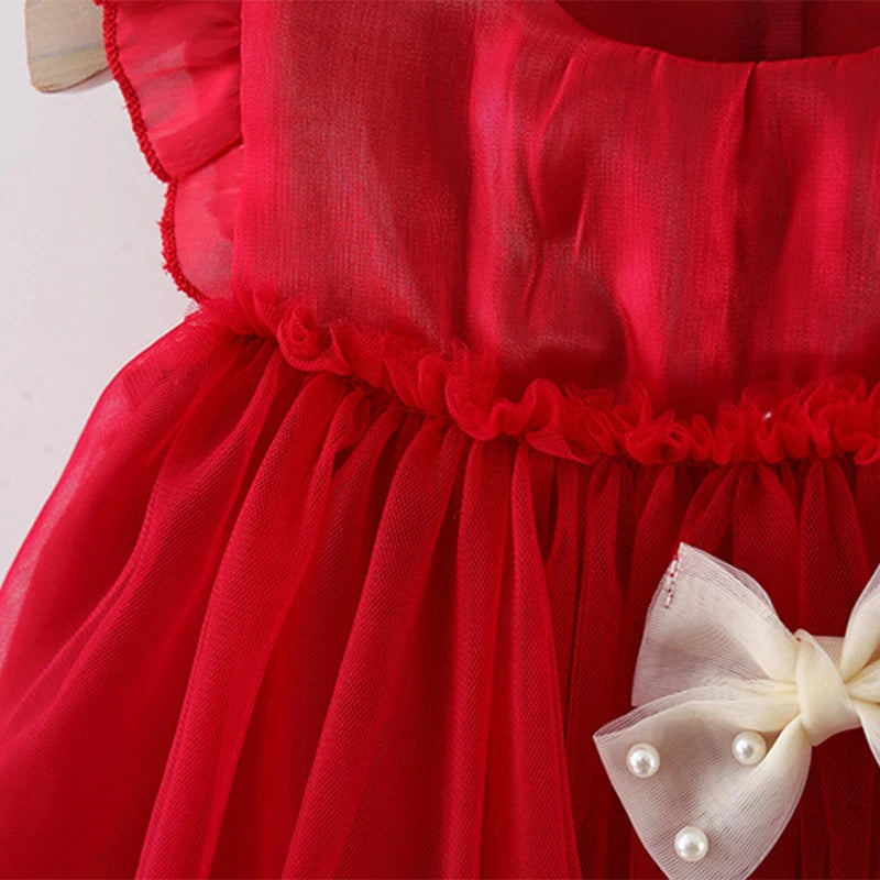 Children's clothing, girls' dress, summer new style, children's evening cloud yarn, flying sleeve princess dress, baby bow dress