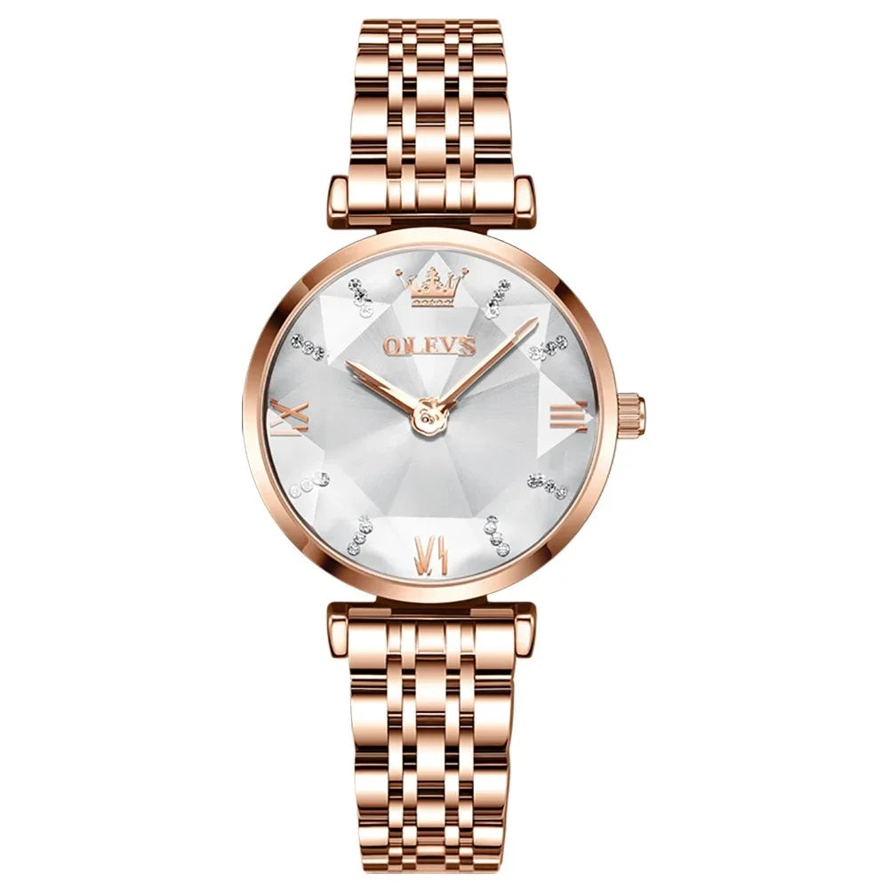 OLEVS 6642 Women Watches Luxury Stainless Steel Lozenge Women's Watch Fashion Diamond Set Gift Box Waterproof Wristwatches