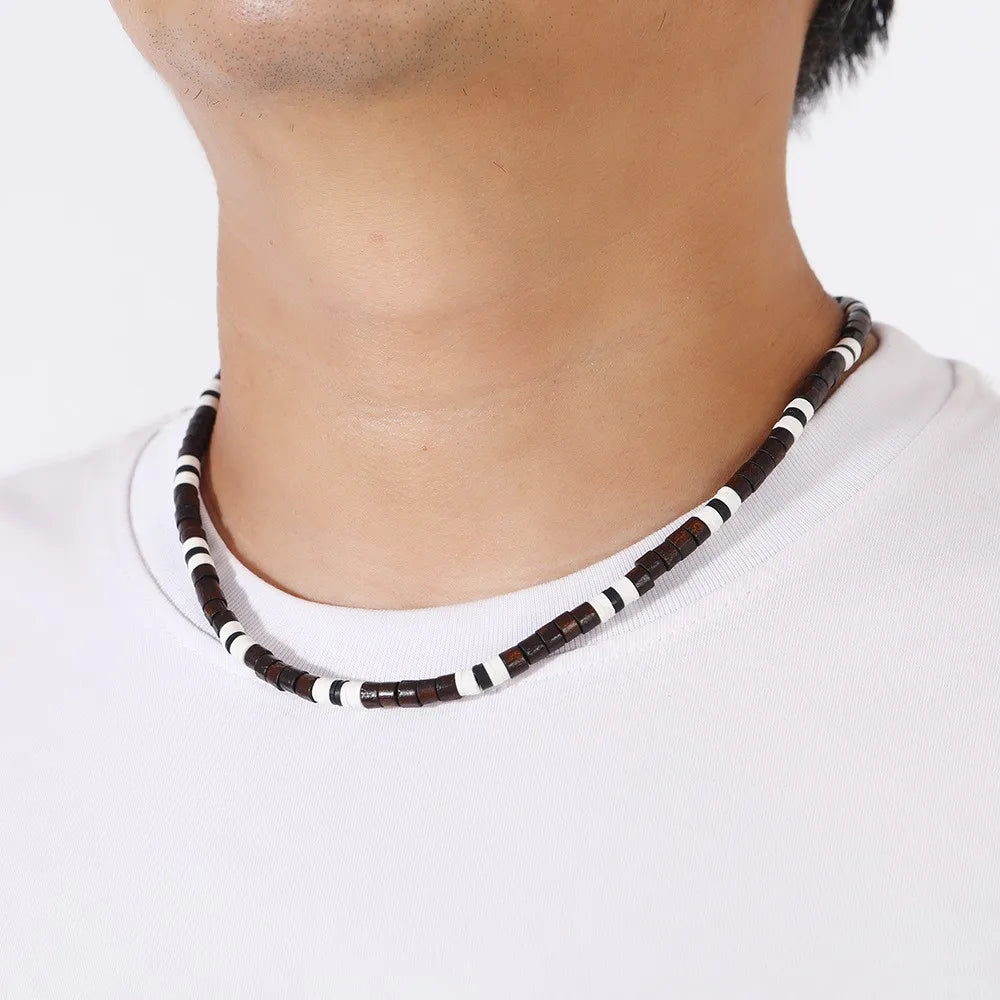 Bohemian Spliced Wood Bead Necklace Long Diamond Necklace