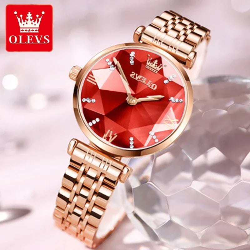 OLEVS 6642 Women Watches Luxury Stainless Steel Lozenge Women's Watch Fashion Diamond Set Gift Box Waterproof Wristwatches