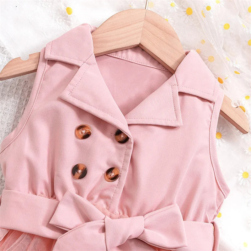 Girls Party Dresses Spring Summer Luxury Elegant Bow Princess Vest Dress Kids Lace Wedding Birthday Clothes 1-5 Years