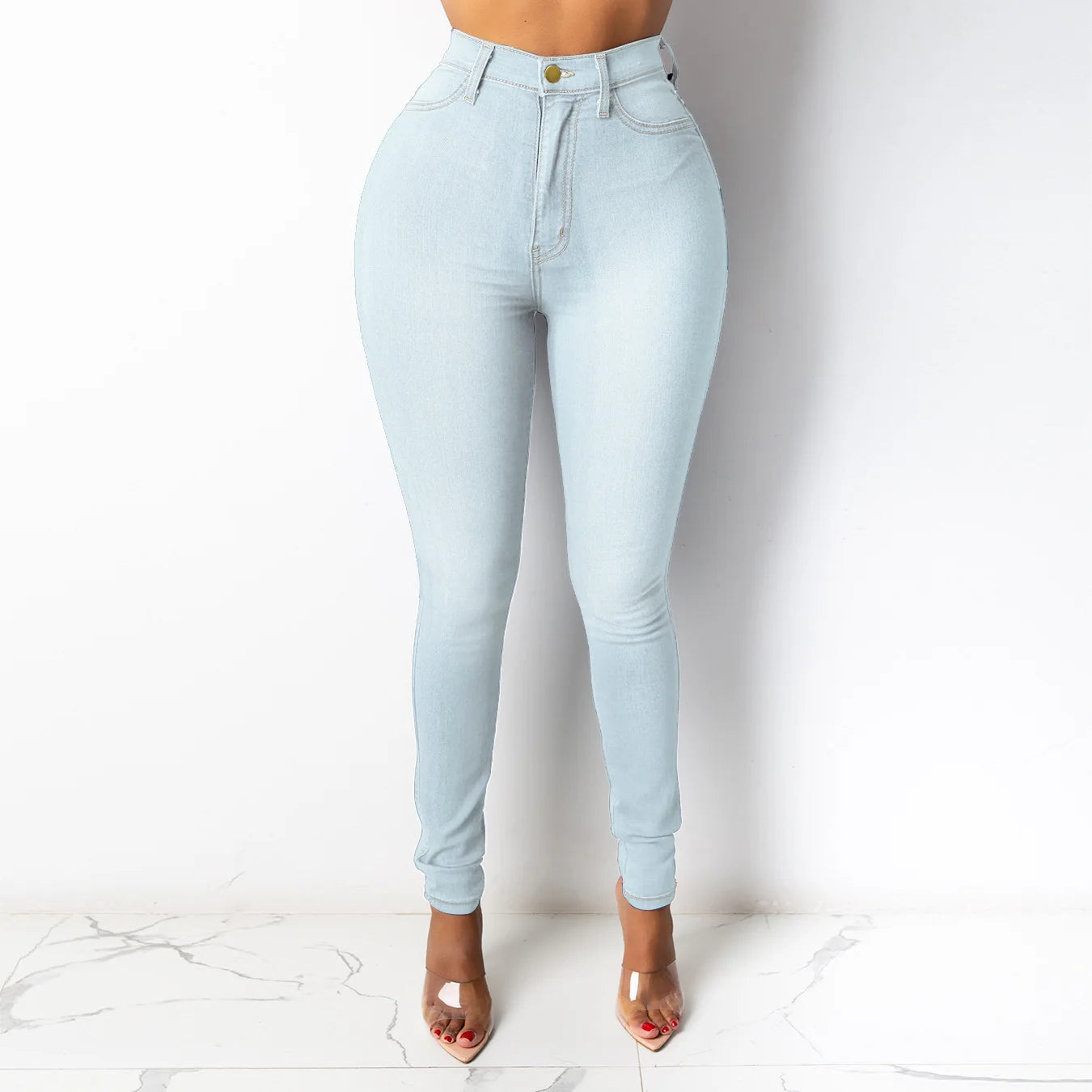 Botvotee Skinny Pencil Jeans for Women High Waisted Casual Elegant Office Denim Pants Blue White Black Elastic Jeans Woman