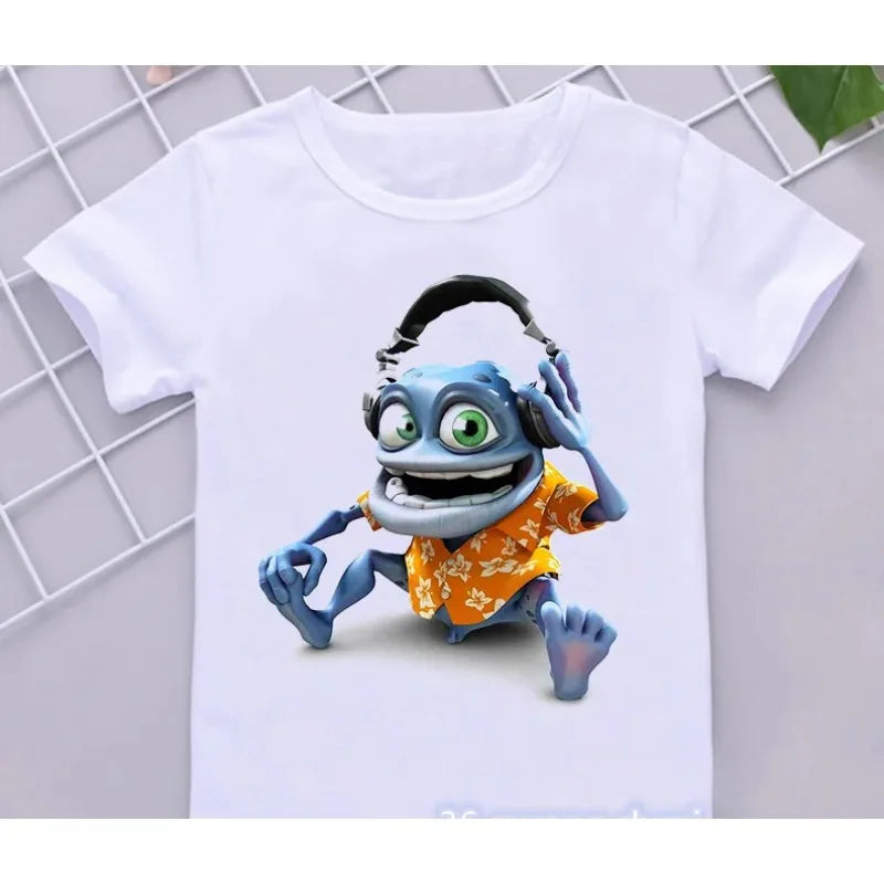 Funny Boys T-Shirts New Crazy Frog Anime Cartoon Print Children'S Tshirts Hip-Hop  Clothes White Short-Sleeved Shirt Tops