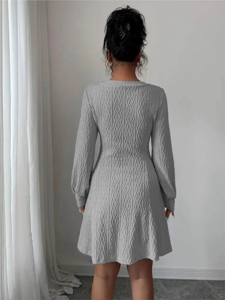 Autumn Women's Dresses Long Sleeve V Neck Elegant Office Dress For Women New Winter Fashion Solid Color Slim A Line Dress Female