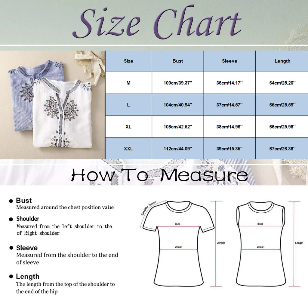 Summer Women'S Vintage Embroidered T Shirts Cotton Linen Half Sleeve Shirt Blouse Retro Ethnic Style Loose Button Down Shirts