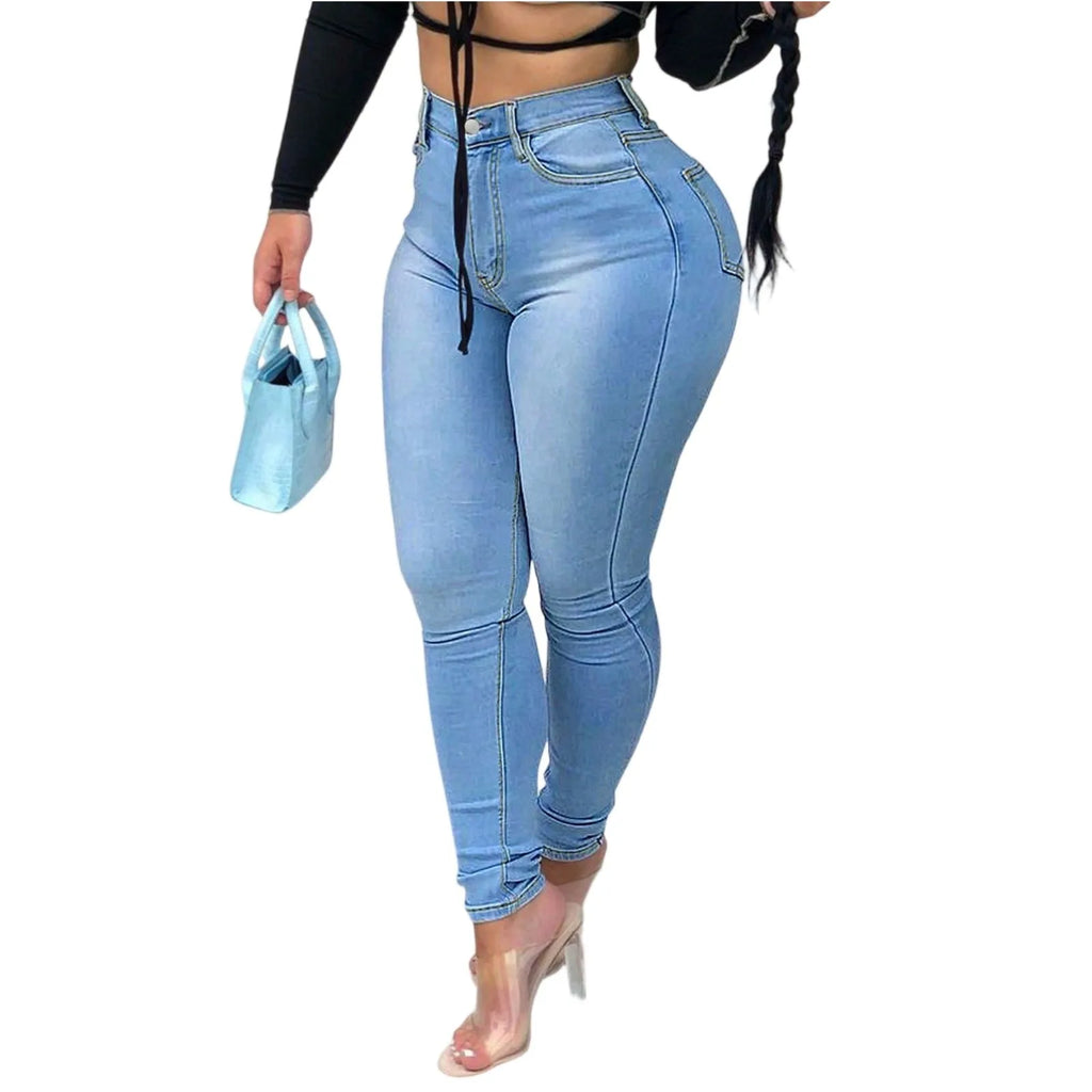 Ladies' tight fitting trendy jeans Casual fashion jeans pants High waist hip lift Pencil pants Daily versatile denim trousers