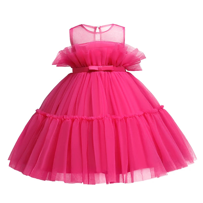 Toddler Girls Birthday Tulle Dress Flower Princess Backless Bow Puffy Wedding Gown Kids Party Wear Baby Girl Christmas Costumes