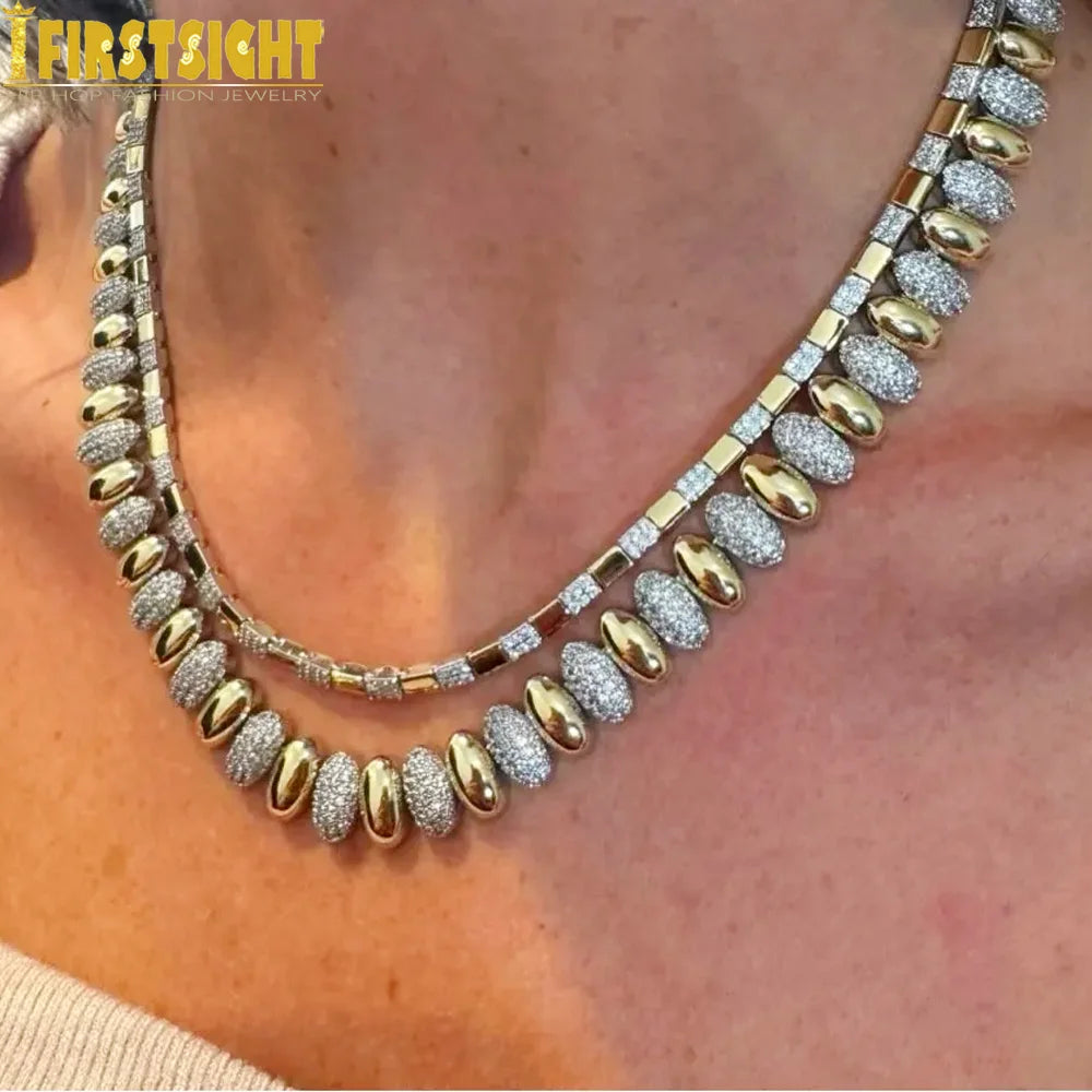 Iced Out Snake Chain Herringbone Necklace Women 10MM High Polished Plain CZ Choker European Female Fashion Jewelry