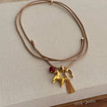 Minar Funny Metallic Cartoon Horse Multi Tassel Beads Pendant Necklaces for Women Female Adjustable Long Wax Rope Chain Chokers